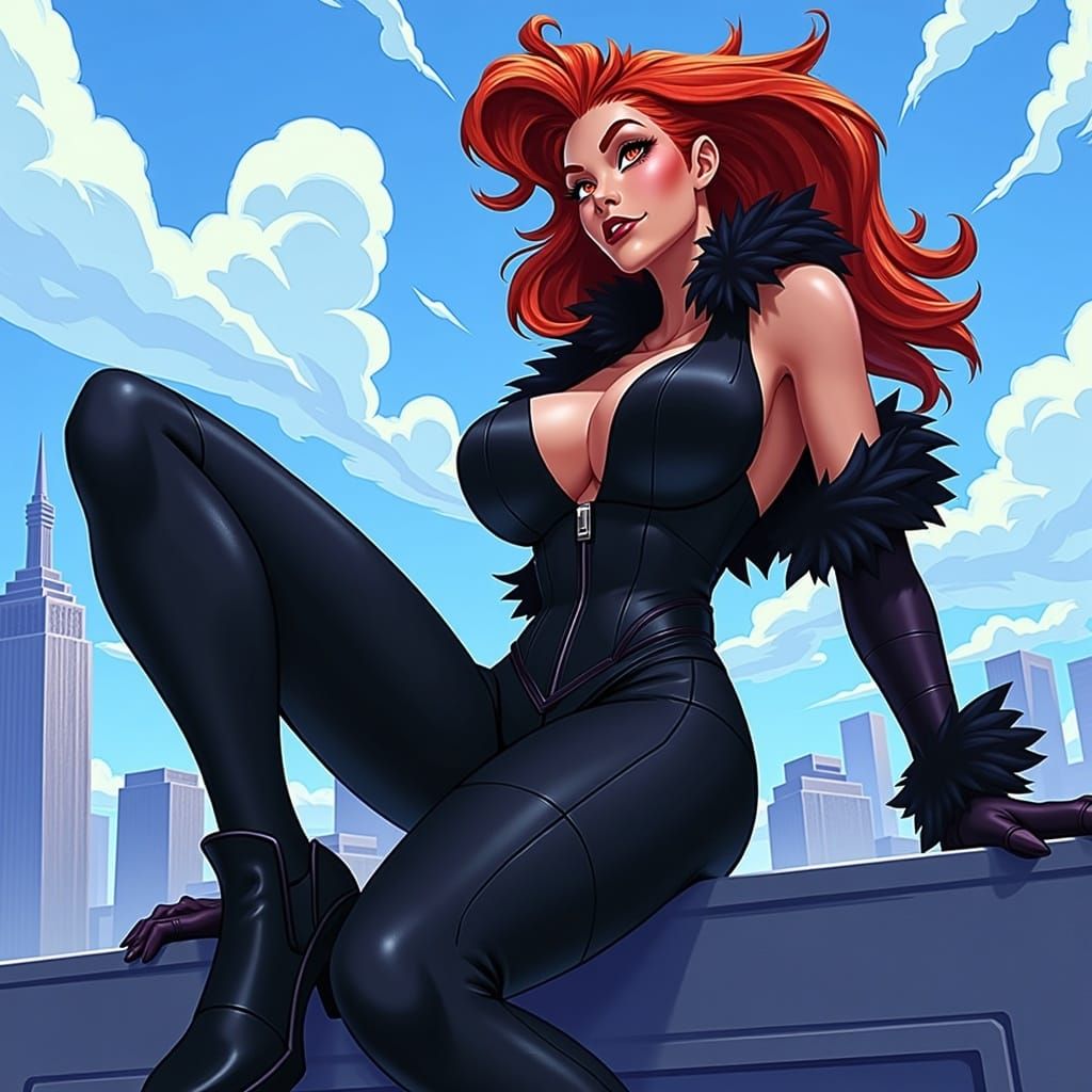 Redhead Spy on Futuristic Building in Cartoon Style