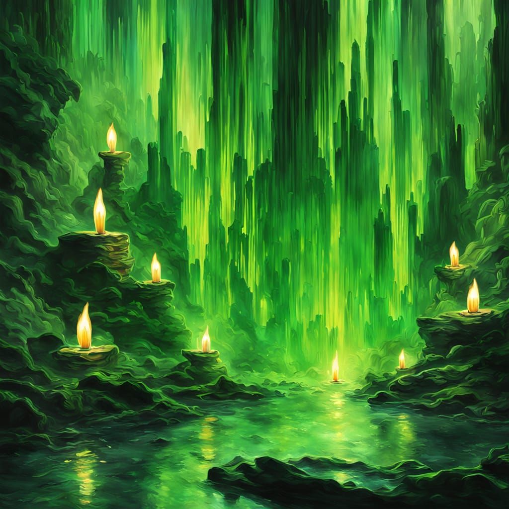 Android Couple Lights Cave in Vivid Green