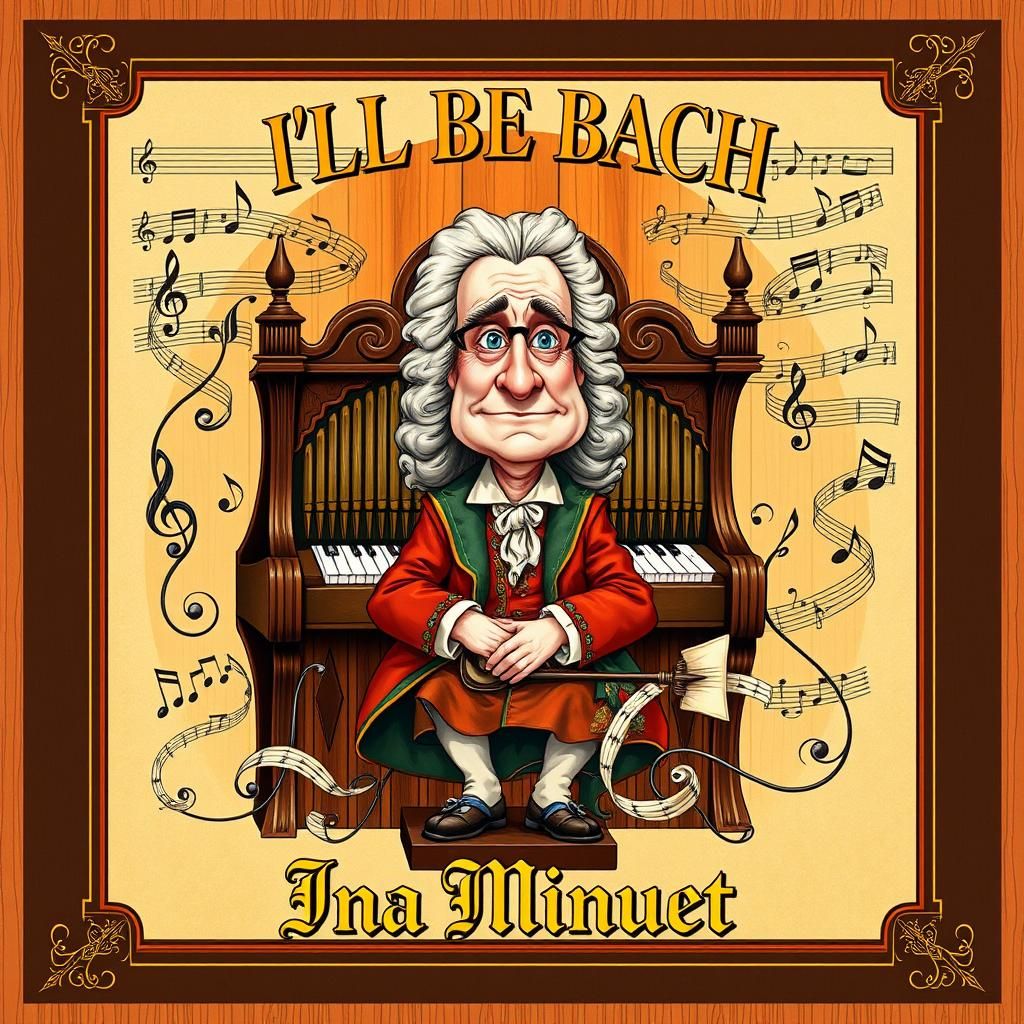 Bach Caricature with Ornate Music Notes