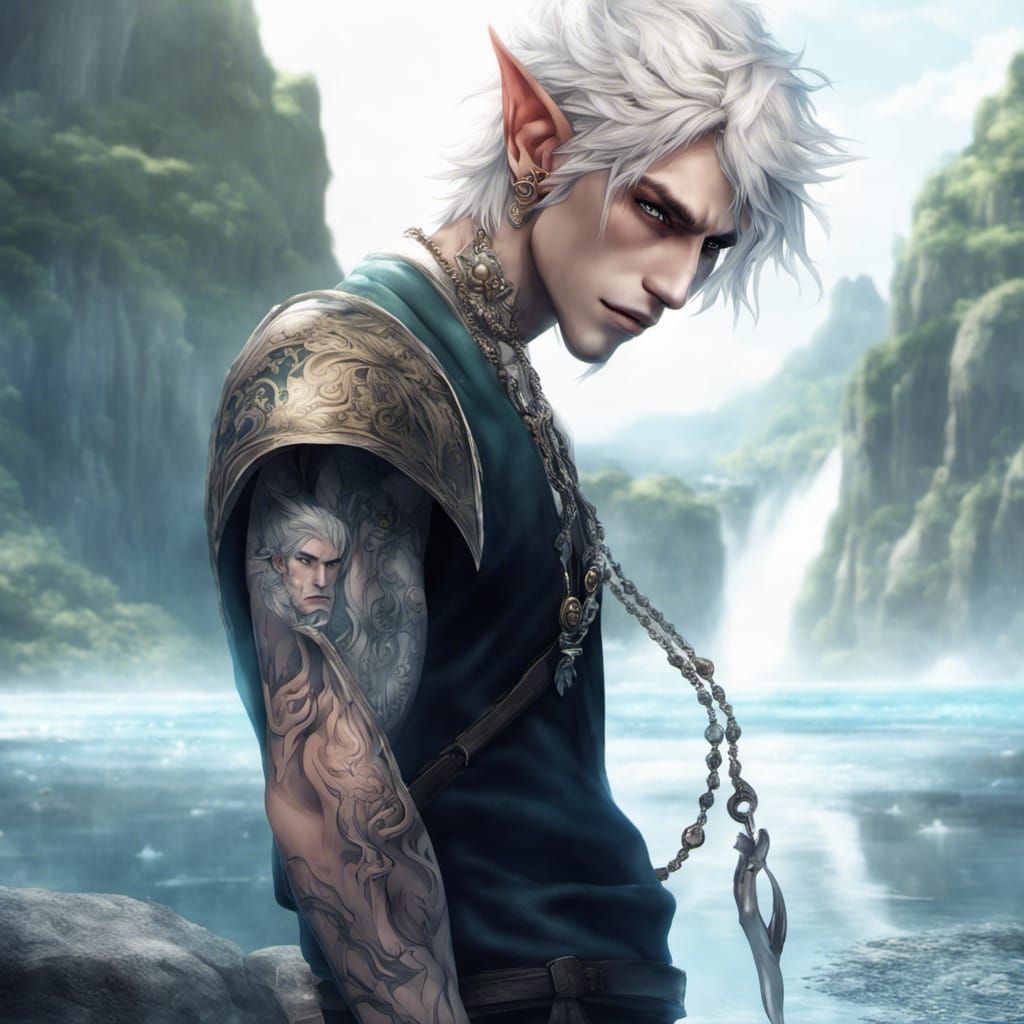 Anime Elf Warlock with Sailor Tattoos