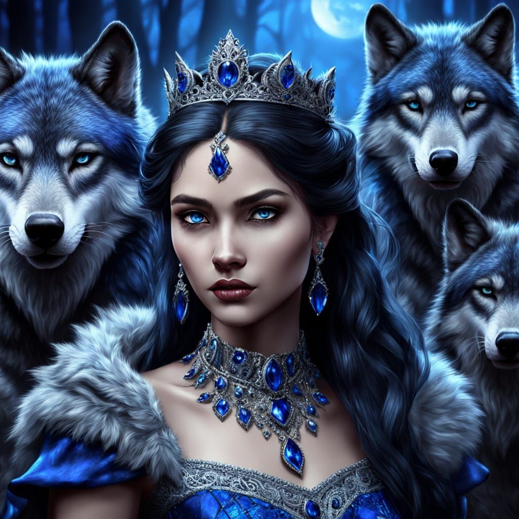 Wolf Queen with Pack in Detailed Fantasy Art