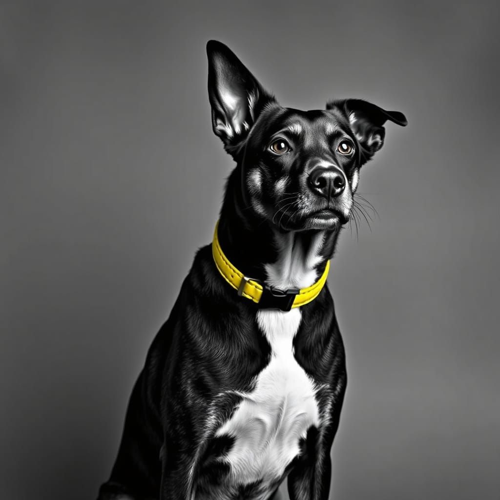 Dog in Noir Style with Yellow Collar