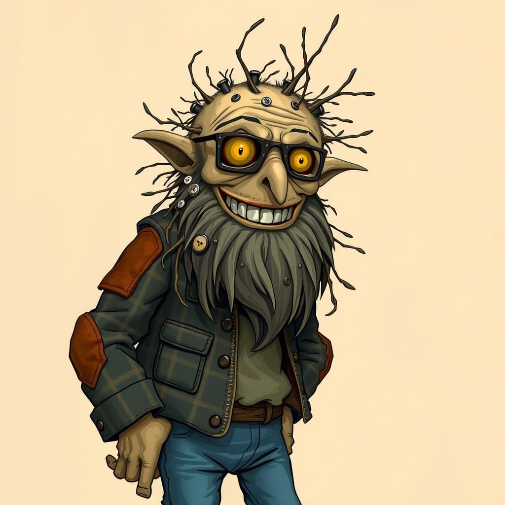 Whimsical Ghoul in Folk Horror Style