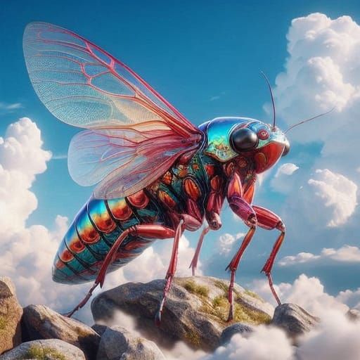 Iridescent Insect in a Vibrant Landscape