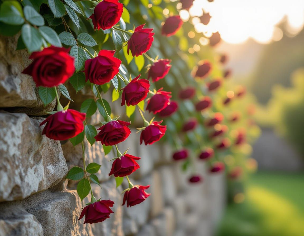 Ruby Roses Cascade: Hyperrealistic Still Life