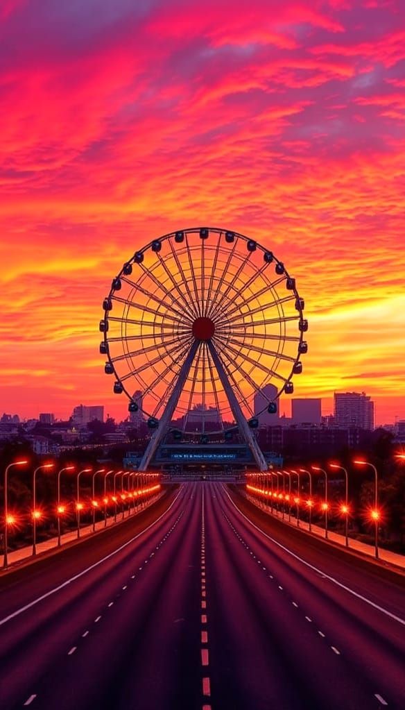 City Sunset with Ferris Wheel in HDR