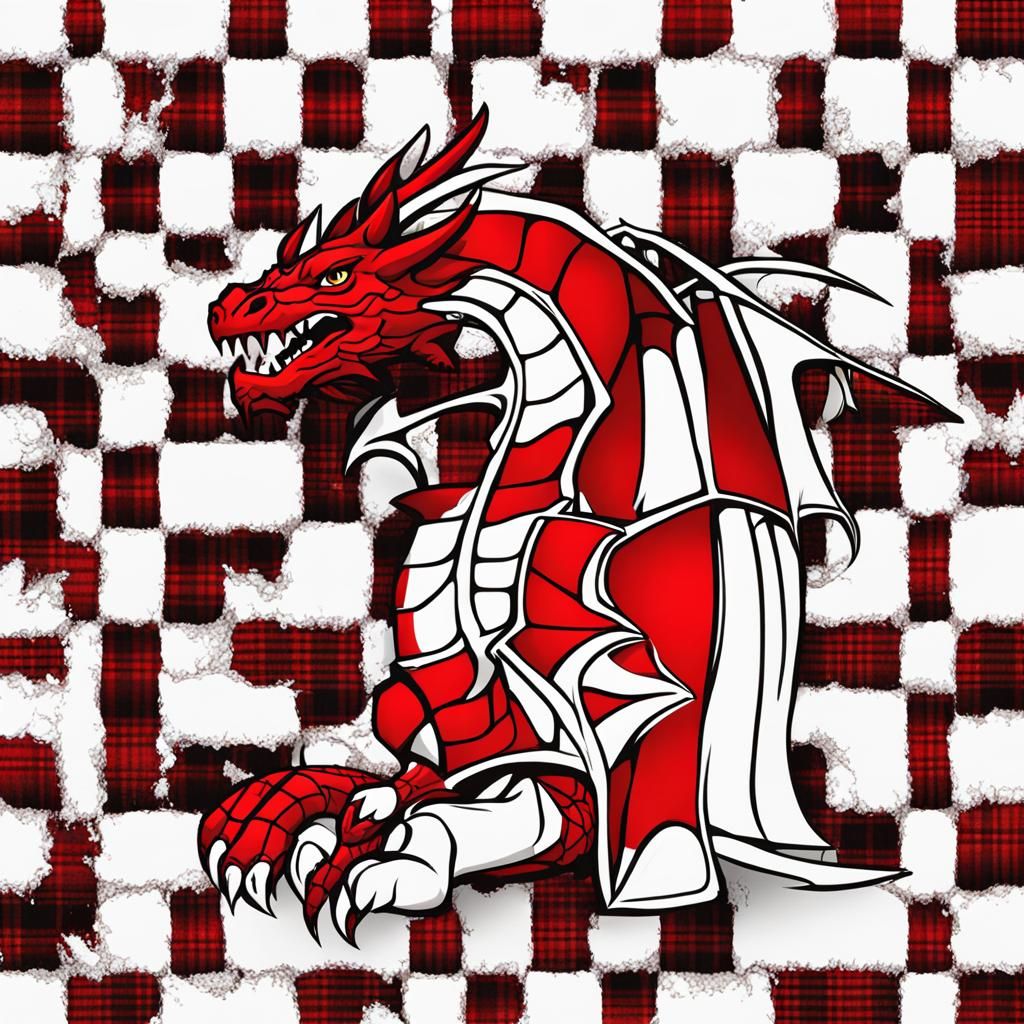 Make a dragon white a  plaid pattern skin in red black and white