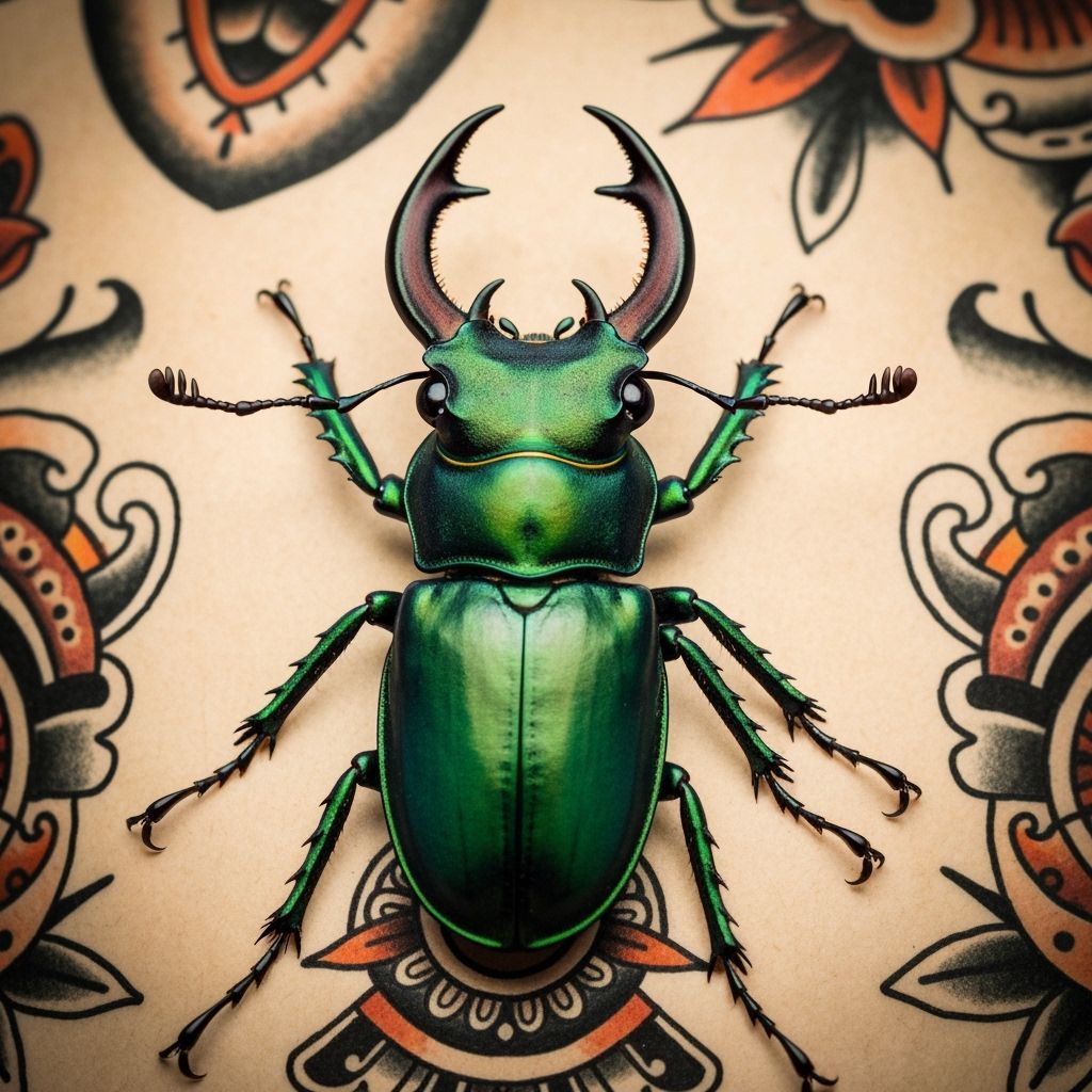 Stag Beetle Tattoo Flash Sheet in Vintage Style