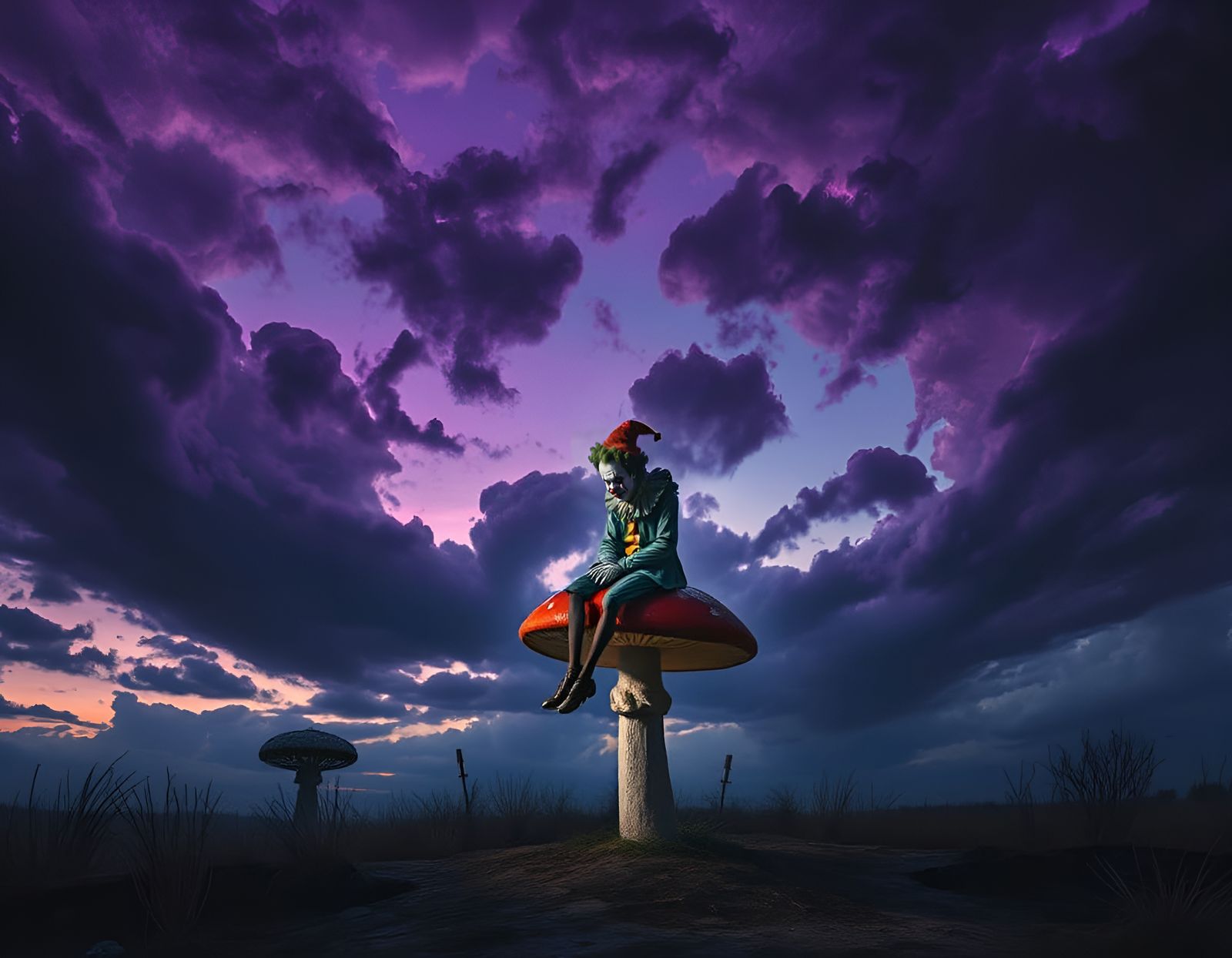 The clown on the mushroom . . .