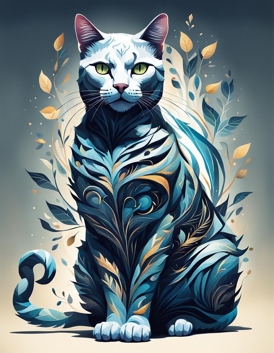 Detailed Feline Hybrid Portrait, Full Body