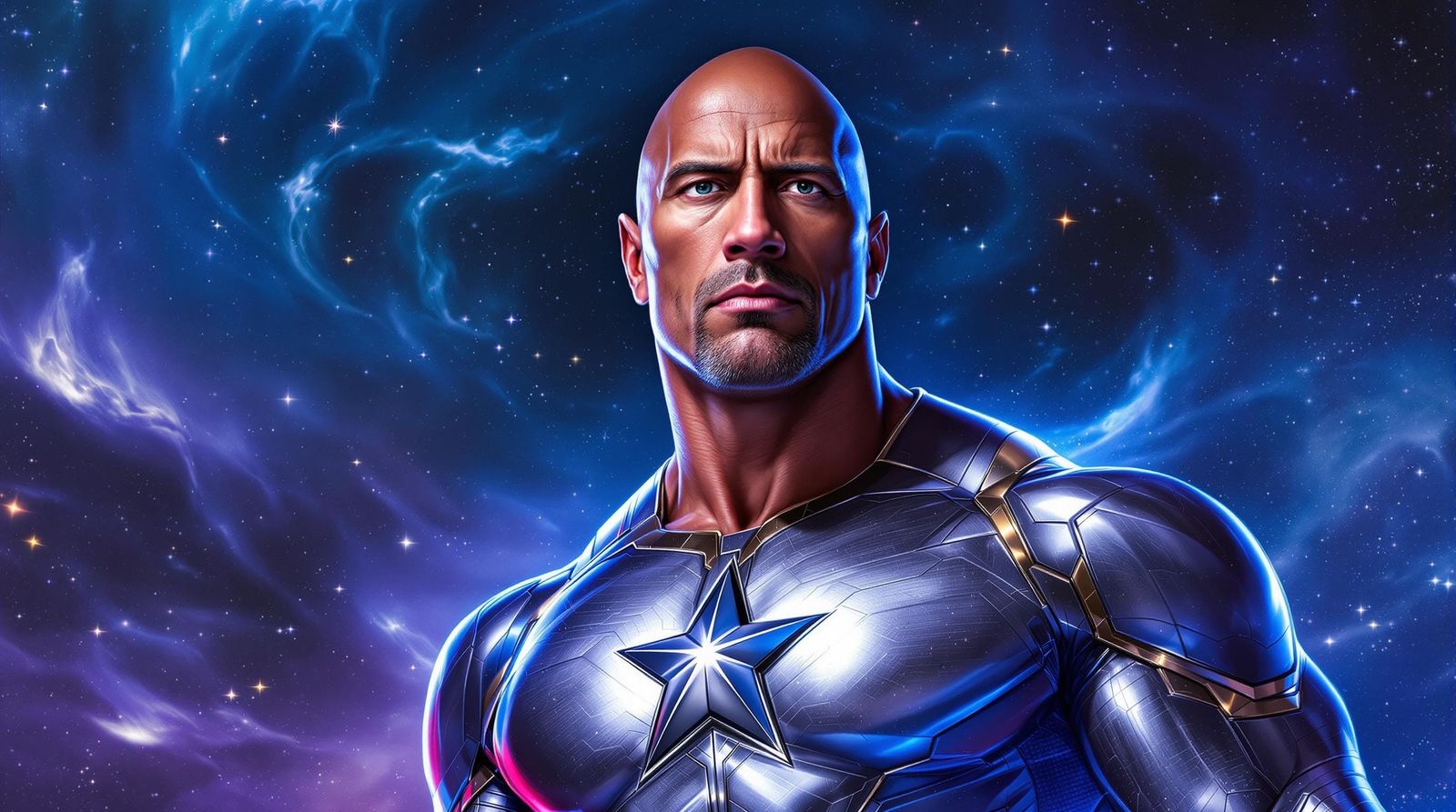 Dwayne Johnson as Cosmic Superhero in Realistic Painting Sty...