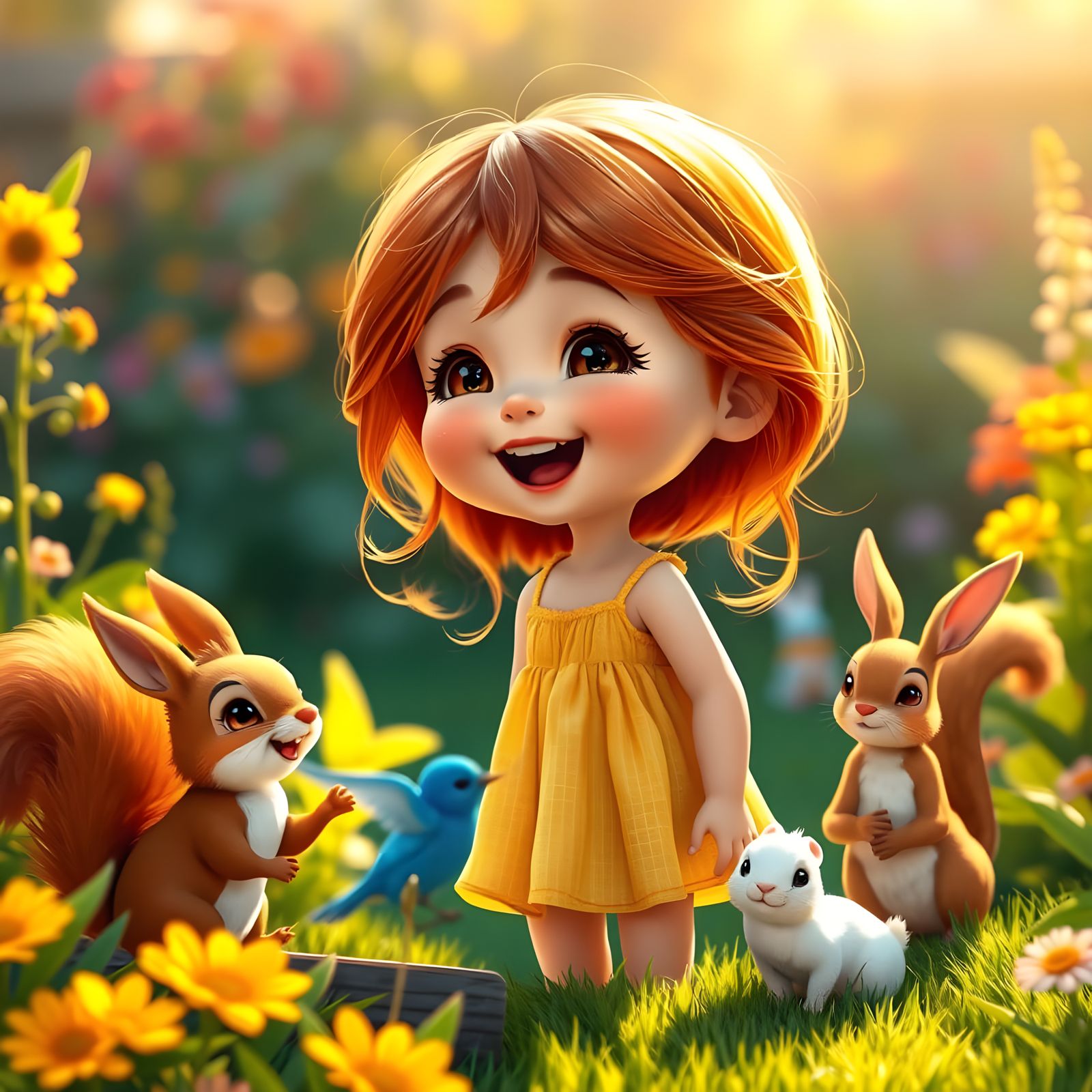 Pixar-Inspired Toddler Girl in Vibrant Garden