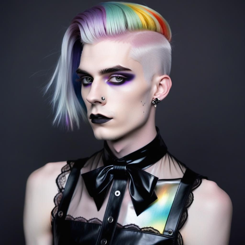 Goth Young Man Portrait with Rainbow Hair
