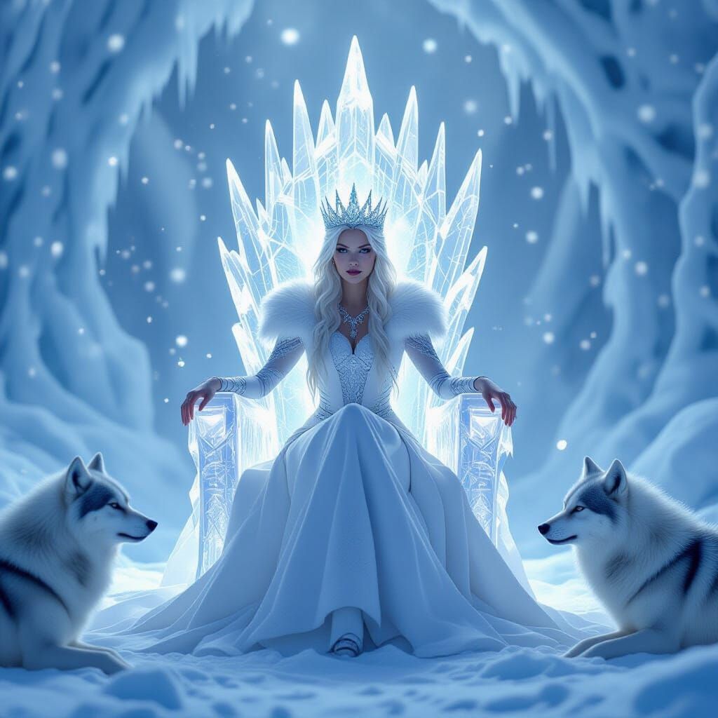 Icy Snow Queen on Crystalline Throne