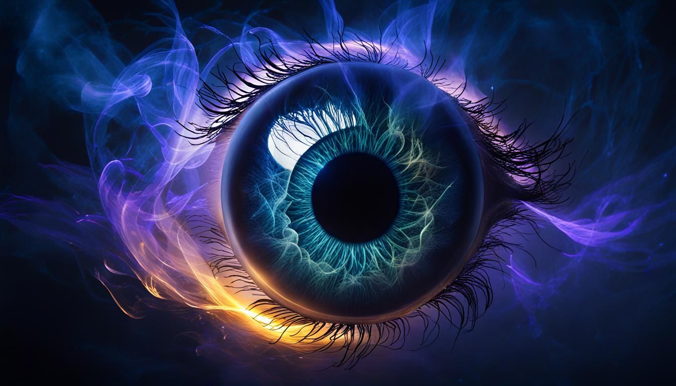 Mystical Eyeball in Fractal Universe, Neon Bioluminescence