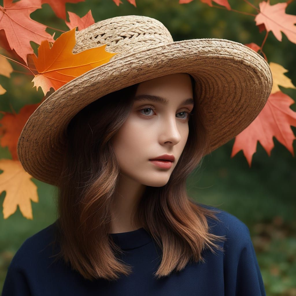 Wide-Brimmed Hat Woven From Autumn Leaves