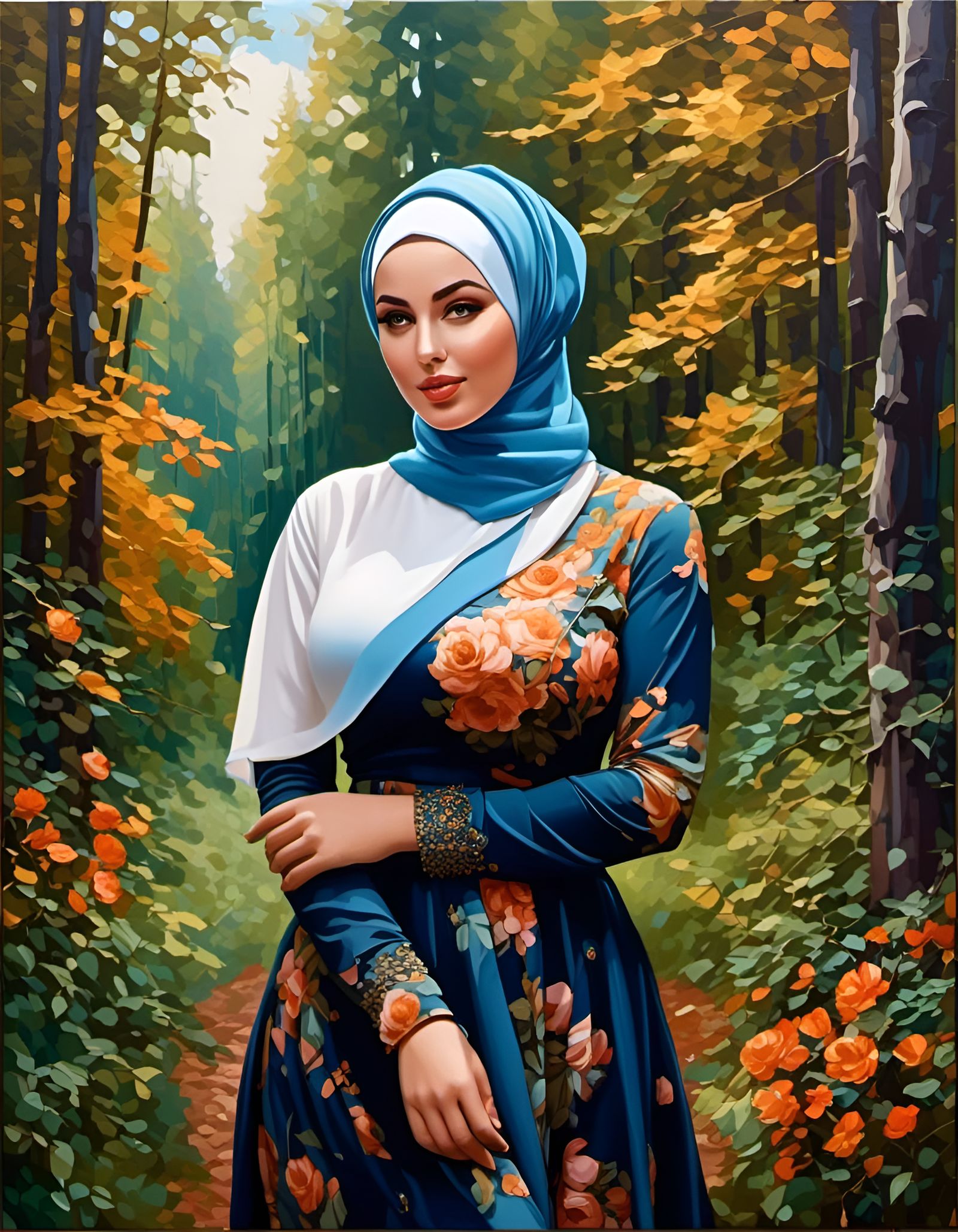Beautiful Woman in Hijab in Mystic Forest