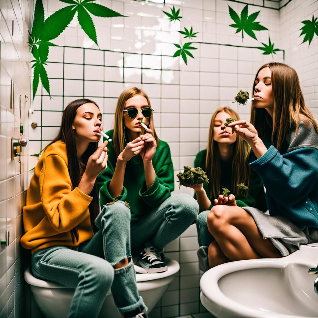 Girls Smoking Weed in Bathroom