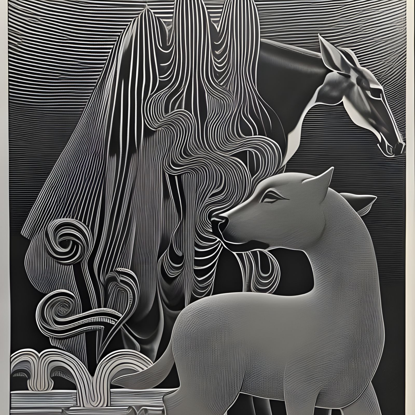 Surreal Carnival Dogs and Insanity's Horse in Psychedelic Ar...