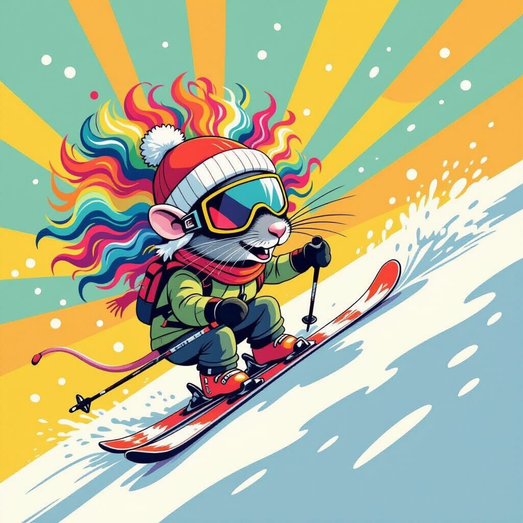 Cartoon Rat Skiing Adventure: Whimsical Animated Style