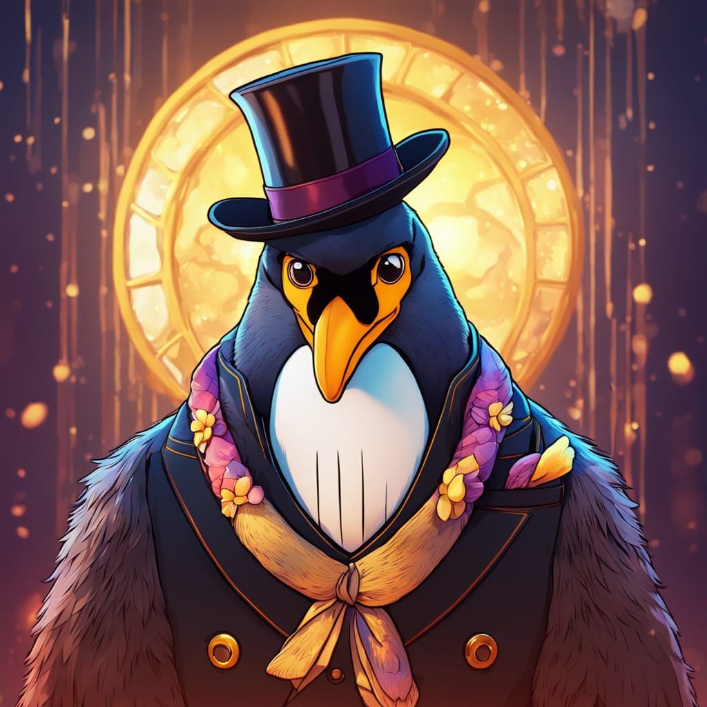 Anime King Penguin with Monocle and Cylinder