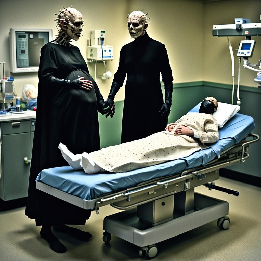 Female Pinhead in Labor: Cinematic Digital Matte Painting