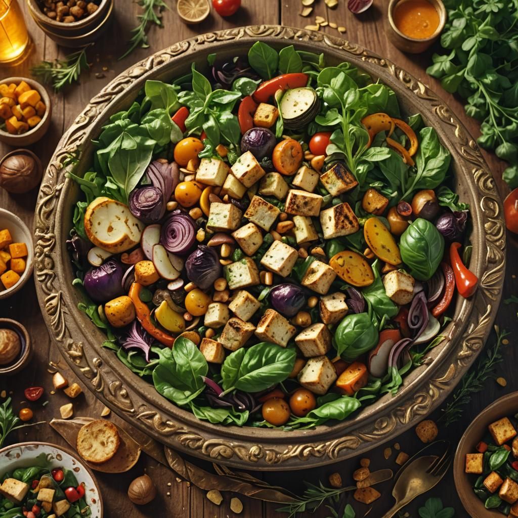 Grilled Vegetable Salad in Ornate Bowl: Fantasy Art