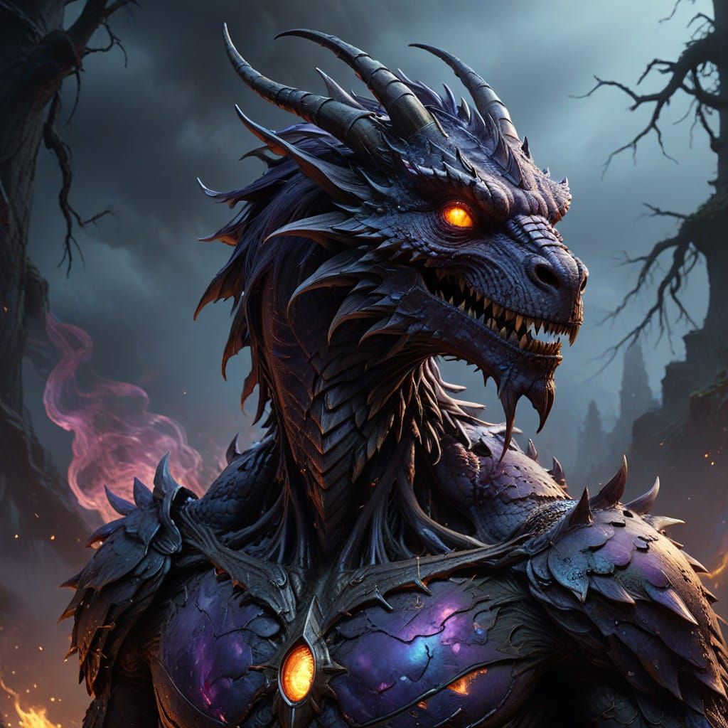 Ethereal Dragon Demon Hybrid in Dark Fantasy Art Style