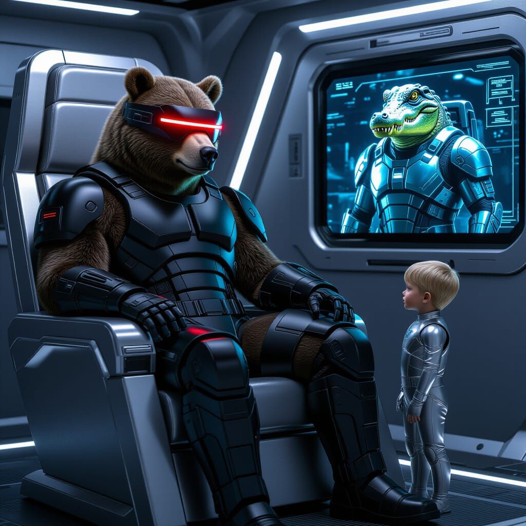 Android Bear King on Spaceship Throne