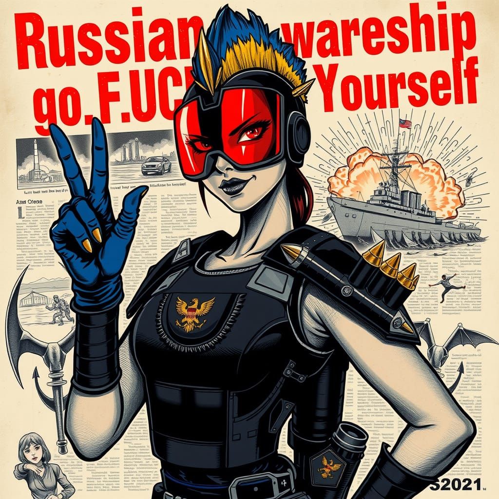 Dystopian Rebel Girl Throws the Double Bird in Punk-Style Po...