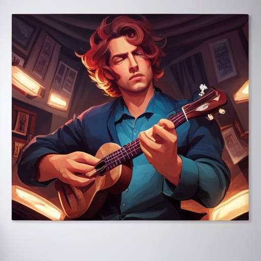 Musician Portrait with Ukulele, Hyperdetailed Digital Art