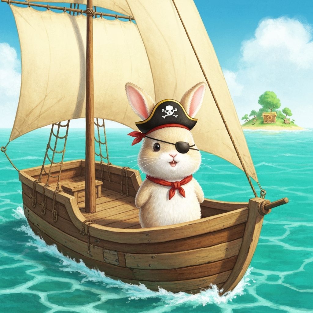 Rabbit Pirate Sails to Treasure Island in Children's Illustr...