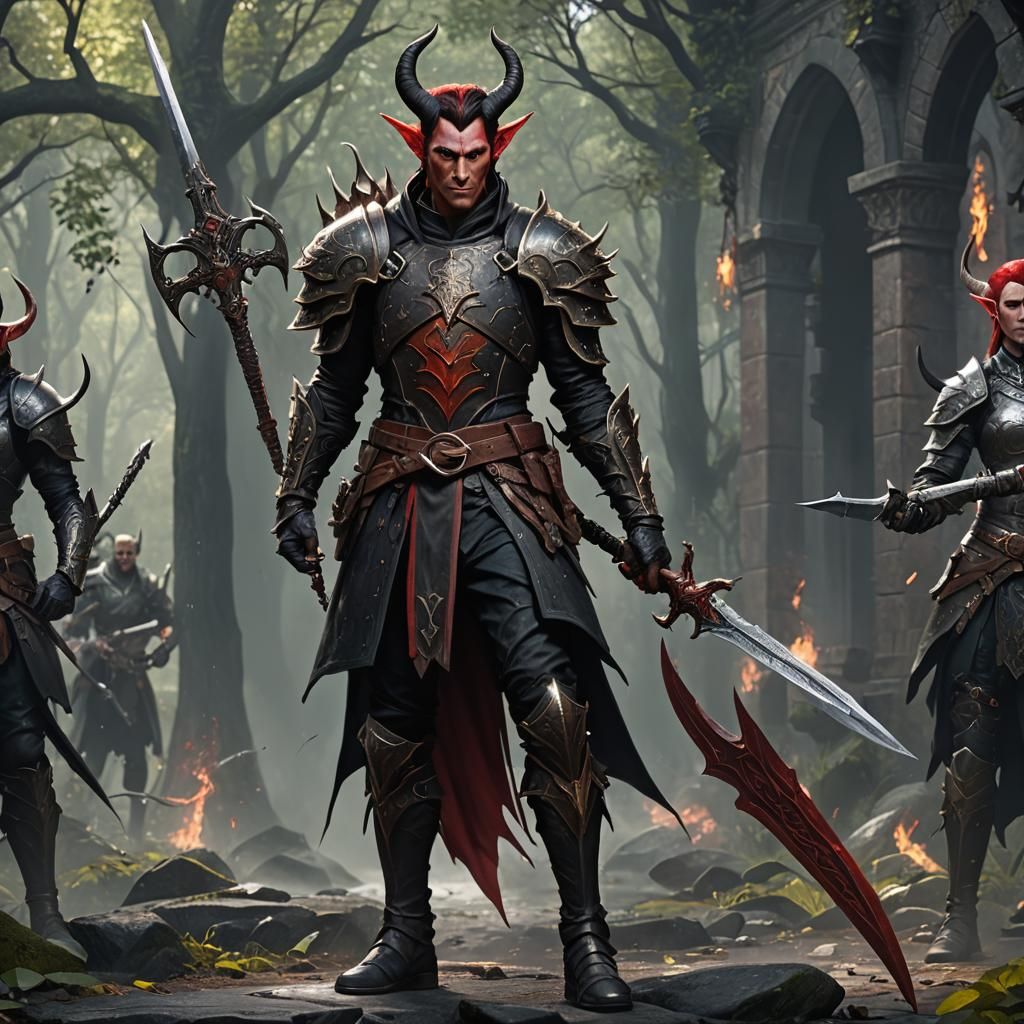 Tiefling Elf Warrior with Sword in Fantasy Art