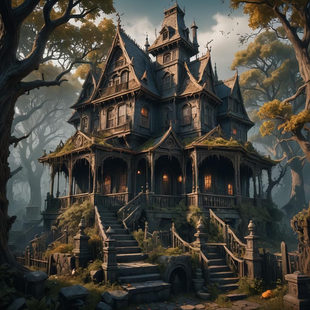 Detailed Matte Painting of a Haunted House