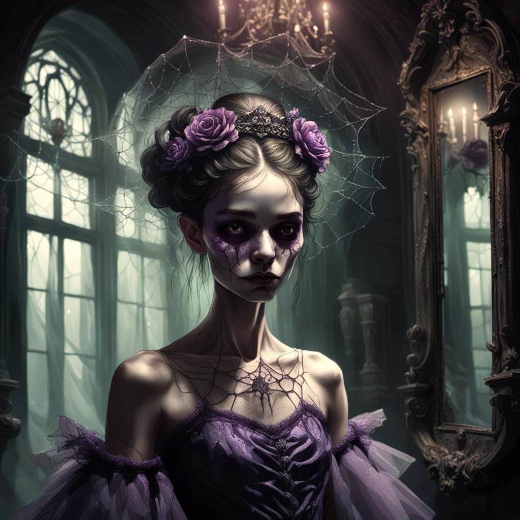 Dark Ballerina with Skull in Detailed Painting