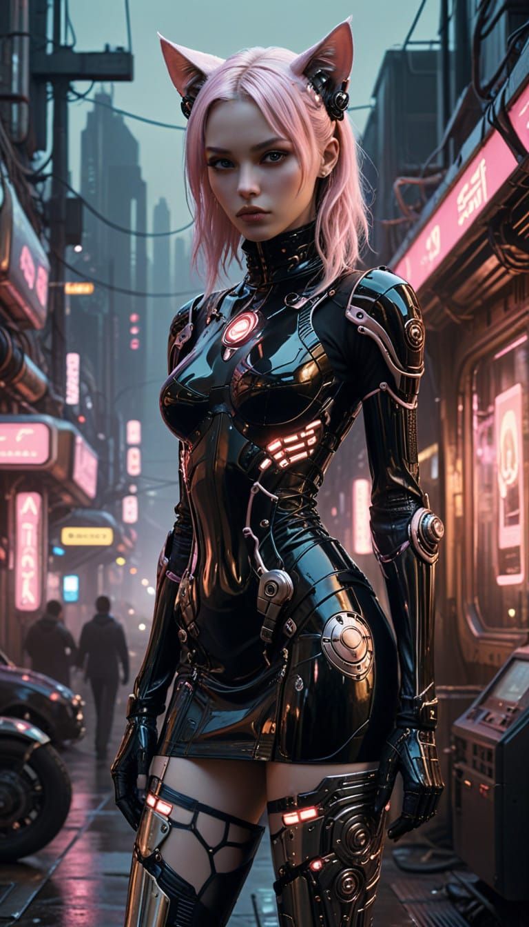 Cyberpunk Goth Android Woman in Cinematic Portrait