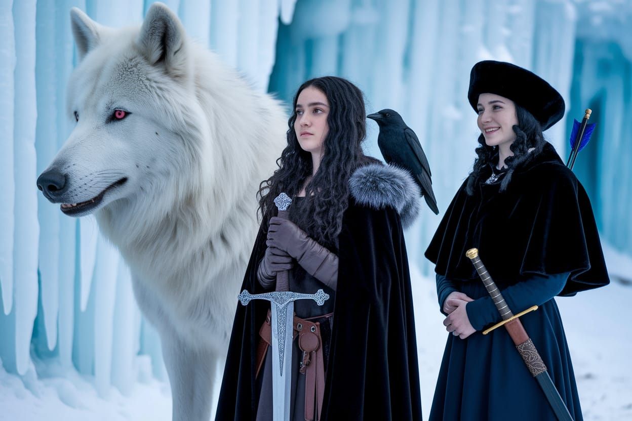 Medieval Girl Commander with Wolf and Squire