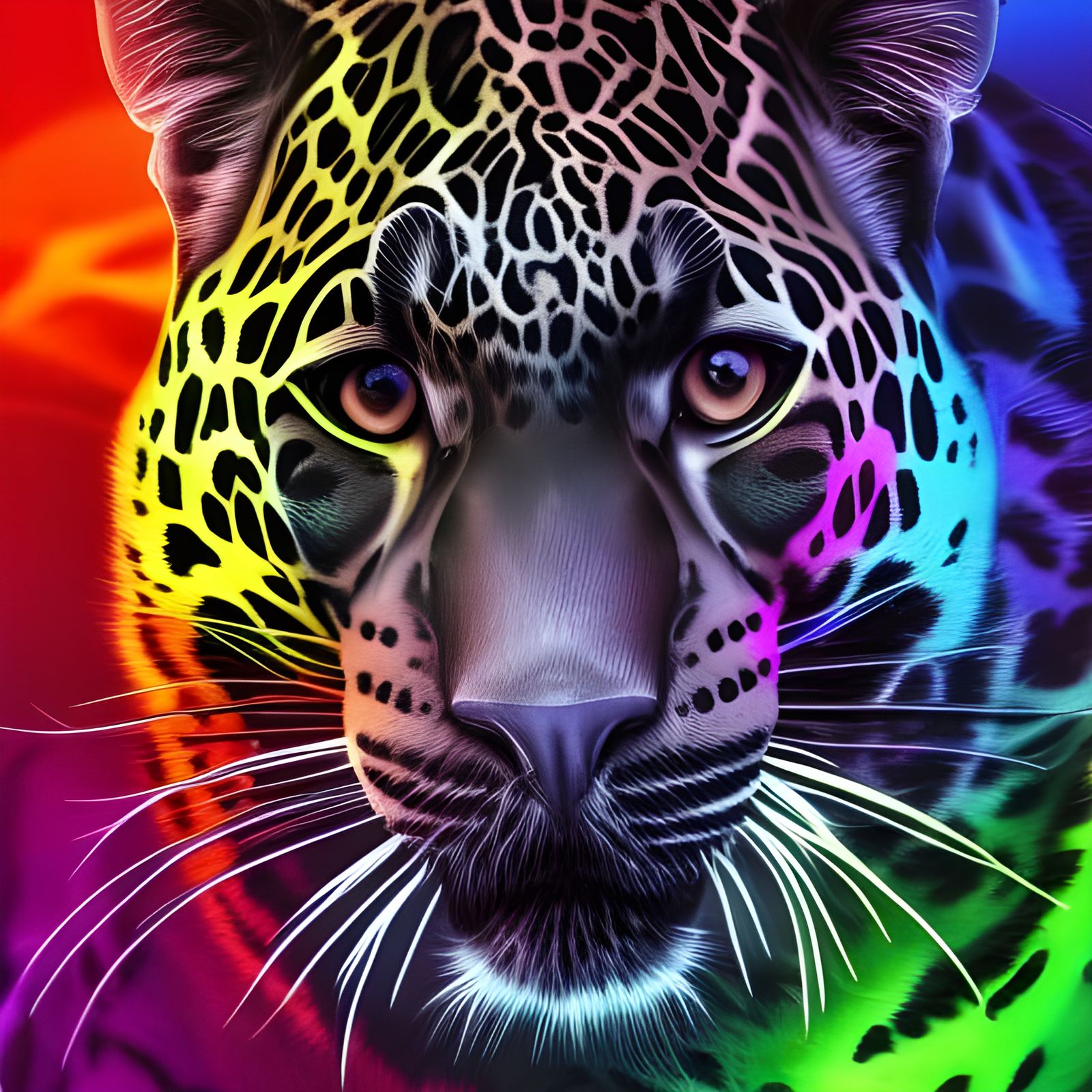 Rainbow Neon Leopard: Hyperdetailed Concept Art