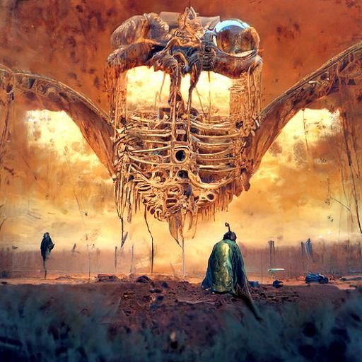 Surreal Bicephalous Skeleton in Desolate Wasteland