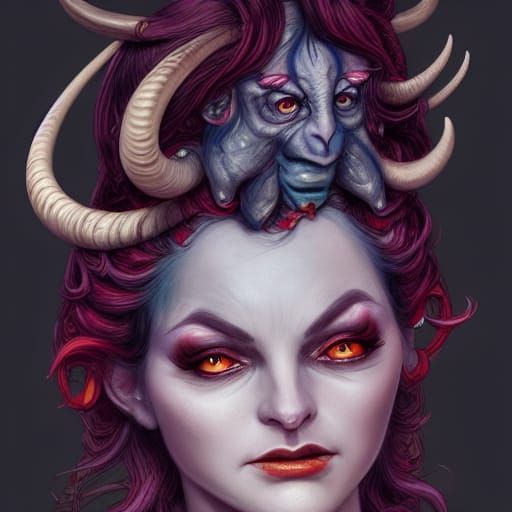Tiefling Sorceress Portrait in Vibrant Concept Art Style