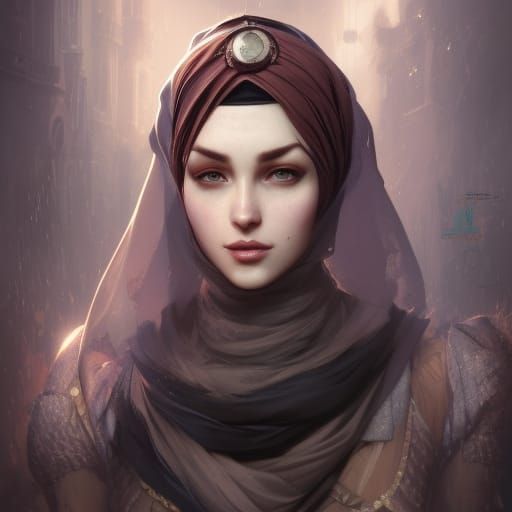 Steampunk Hijab Woman Portrait in 8K