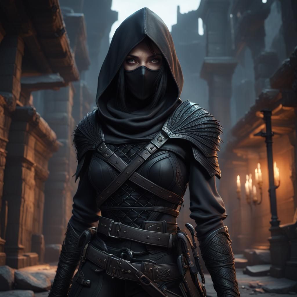 Woman Assassin in Shadows: Detailed Matte Painting