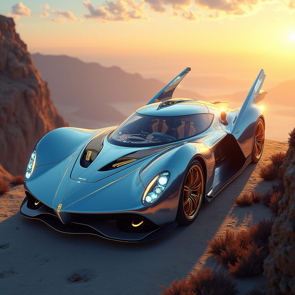 Futuristic Retro Car with Crystal Dragon Headlights