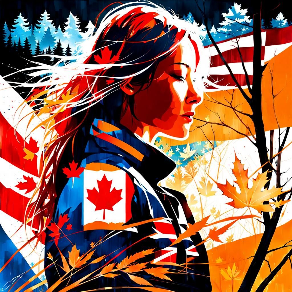 Canadian Silhouette Portrait with Maple Leaf