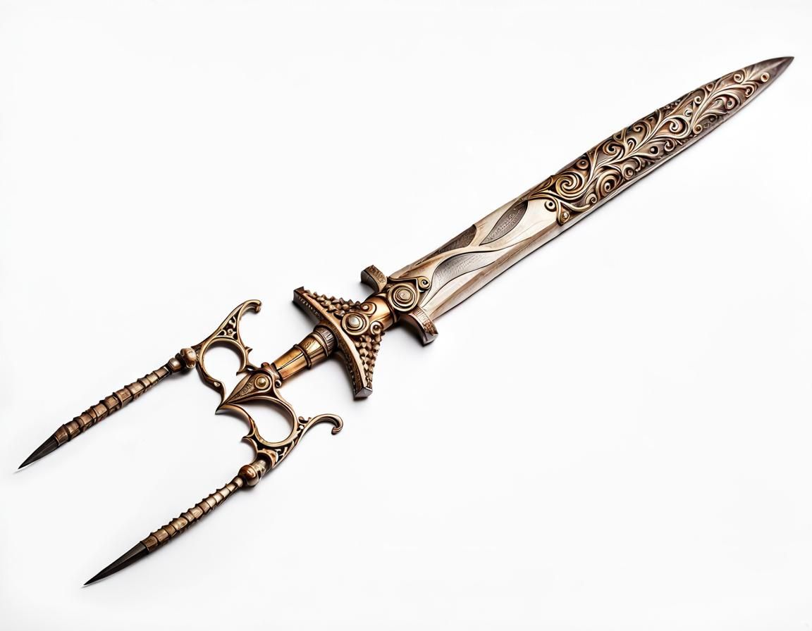 Intricately Carved Beige Bone Katar Dagger with Jagged Edges