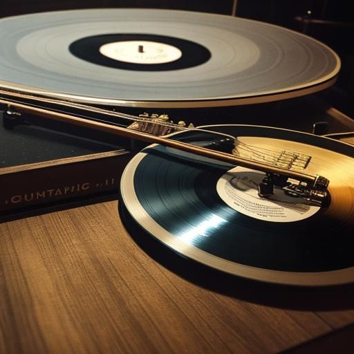 Macro Shot of Vinyl Record with Musical Instruments