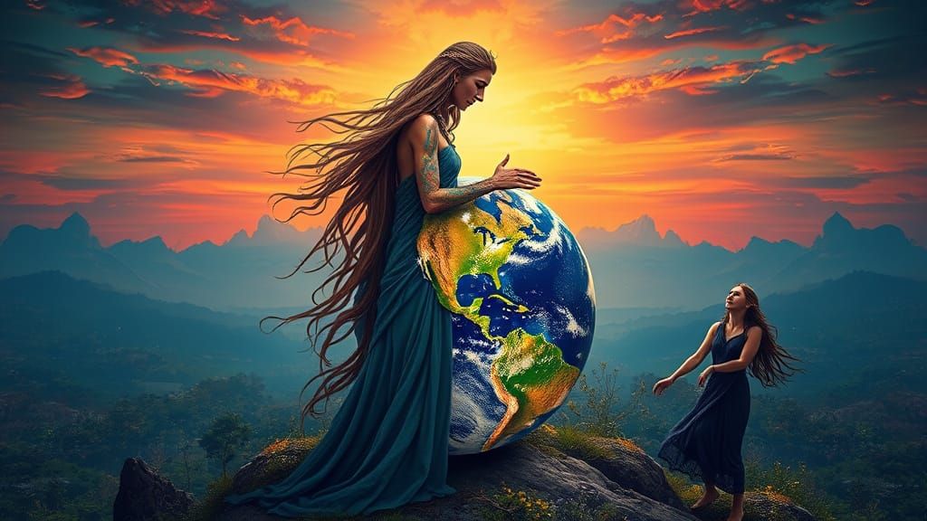 Mother and Father Earth Embrace in Digital Art