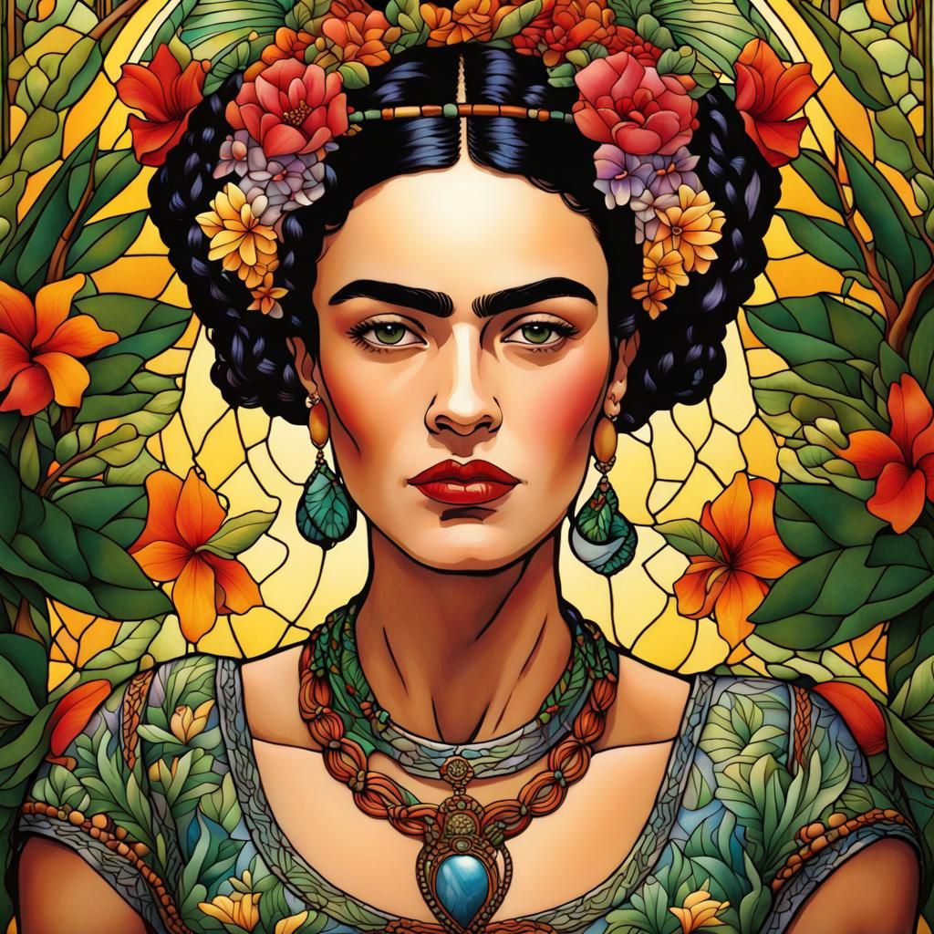 Mucha Style Frida Kahlo