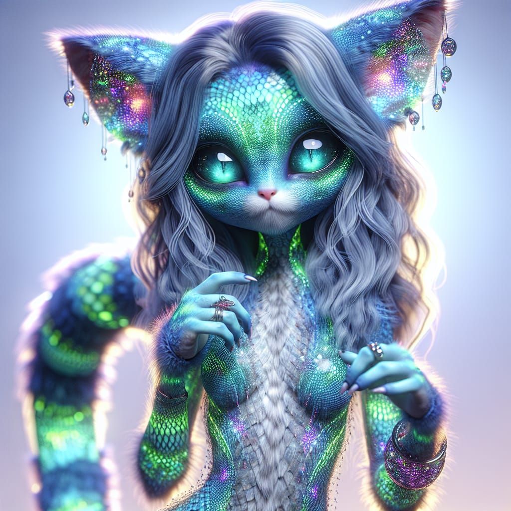 Charming Alien Woman with Cat Features in Sci-Fi Style