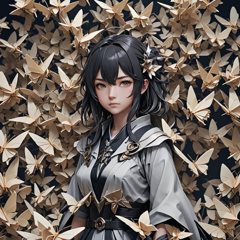 Anime Character Portrait in Origami Papercraft Style